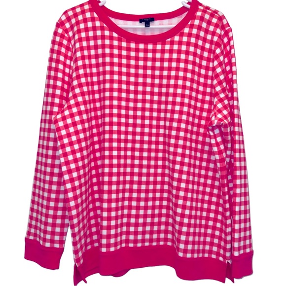 TALBOTS Punch Pink Gingham Crewneck Sweatshirt in XL Petite Style # P214013685 - Picture 2 of 5